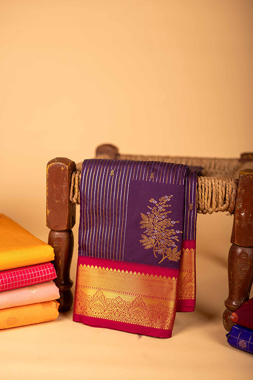 Purple and reddish pink semi silk saree