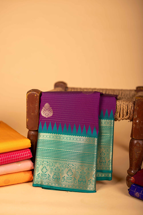 Purple Green Korvai Semi Silk Saree