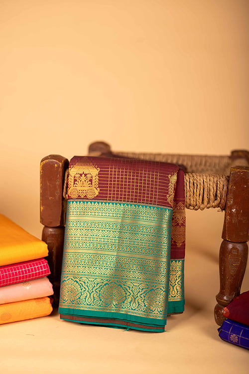 Maroon and Green Semi Silk Saree