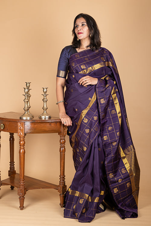 Blue vairaoosi checks silk saree