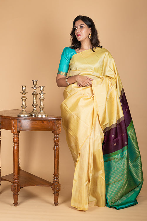 Off White Traditional Kanchipuram Silk Saree