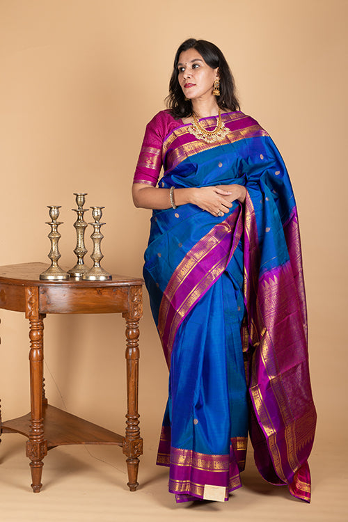 Blue retta pettu pure silk saree