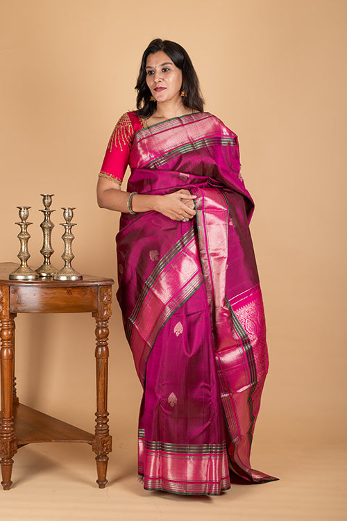 Purplish Wine Kanchi Silk Saree