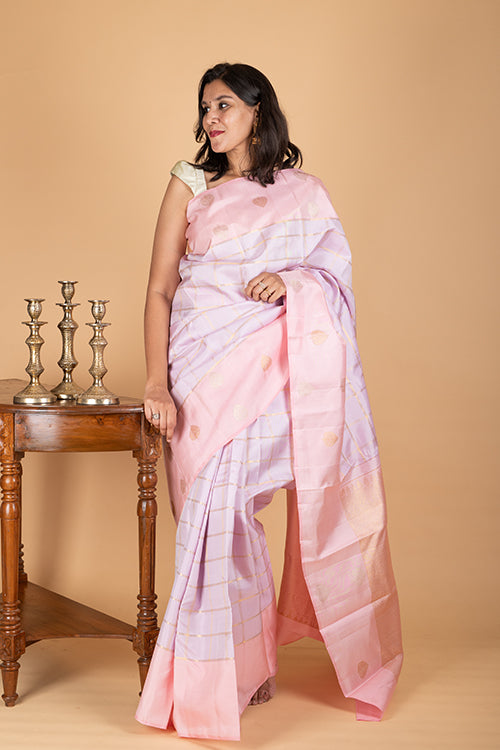 Pastel lilac borderless pure silk saree