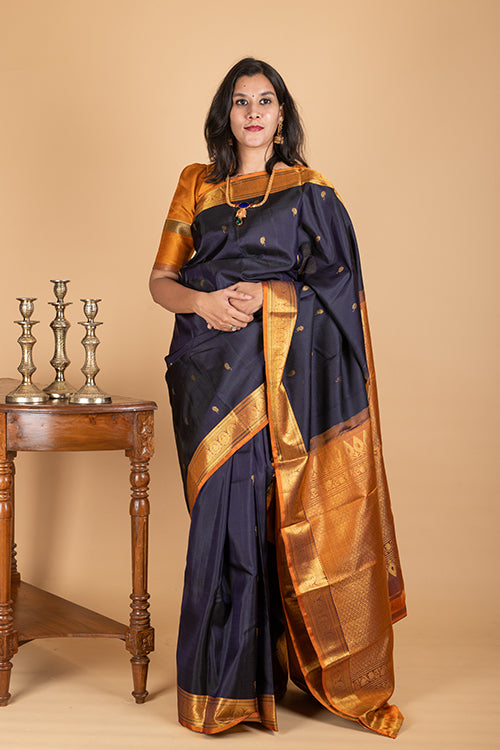 Navy blue traditional silk saree