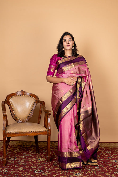 Pink and purple shot silk saree