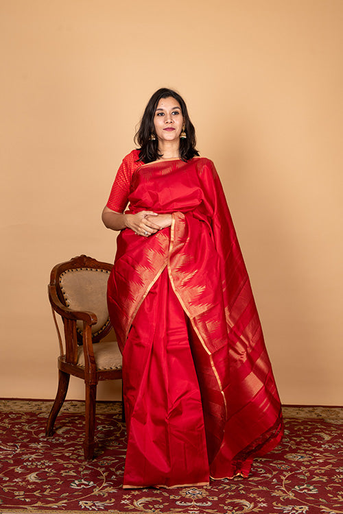Red temple border kanjipuram silk saree