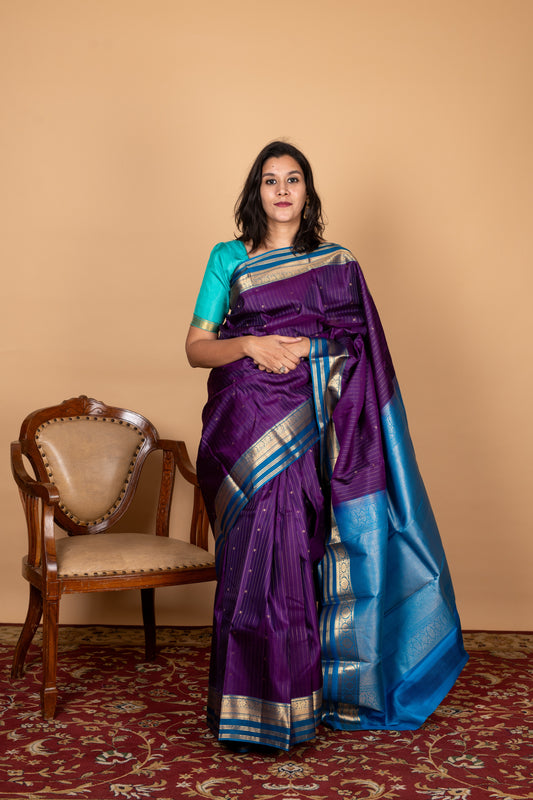 Blue and Purple Kanjivaram Silk Saree
