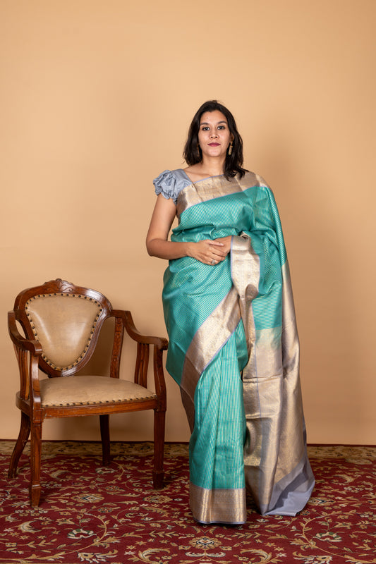 Aqua Blue Silk Saree