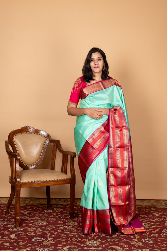 Pink and Green Pure Silk Saree