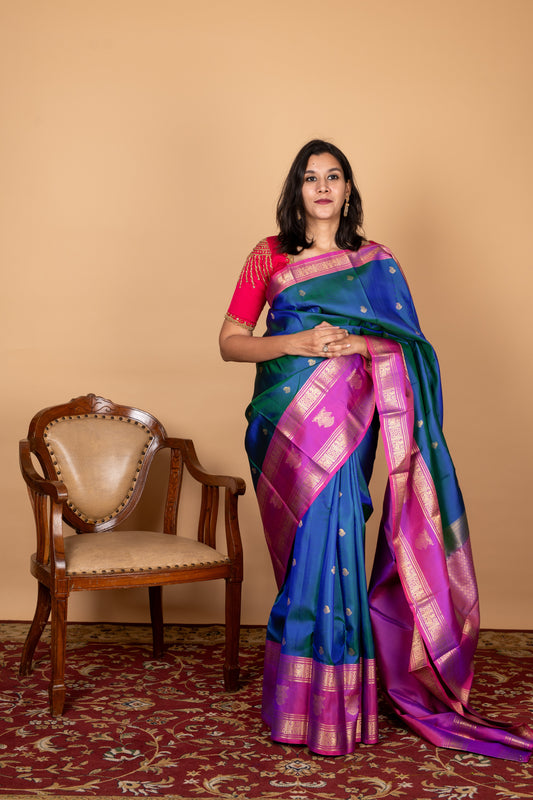 Blue retta pettu pure silk saree