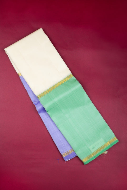 Pista Green White and lavender mubbagam silk saree