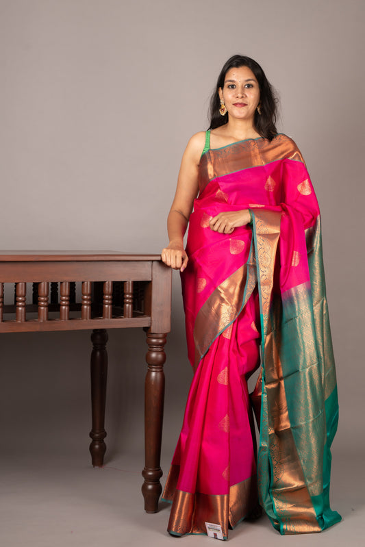 Pink and Blue combination silk saree