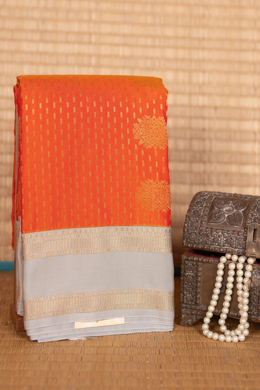 Pumpkin Orange and Light Grey Semi Silk Saree