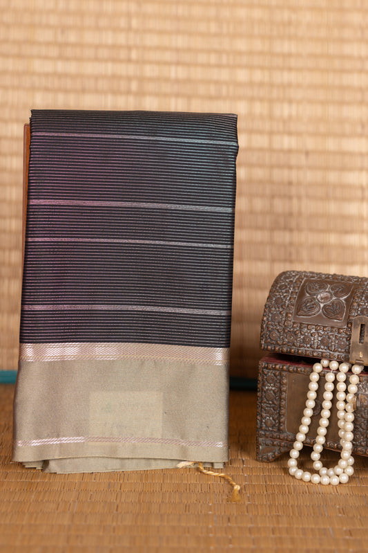 Navy Blue and Tea Green Semi Silk Saree