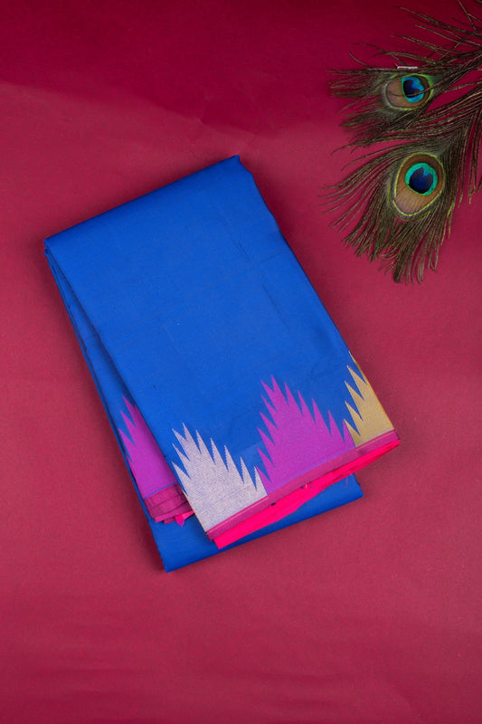 Blue temple border silk saree