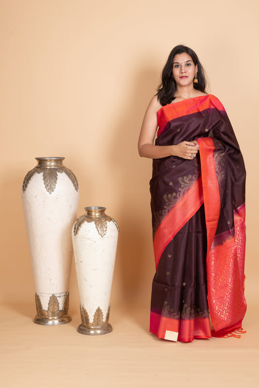 Wine Red Maroon and Raspberry Pink Pure Soft Silk Saree