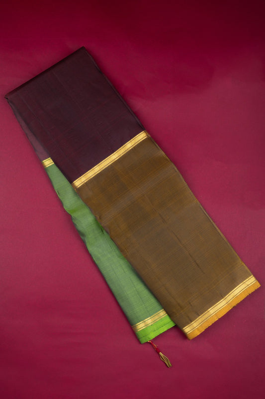 Green maroon and brown mubbagam silk saree