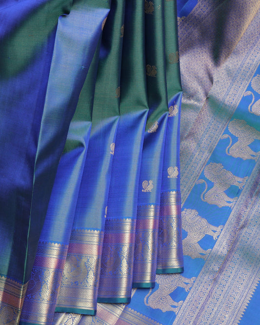 Peacock Blue Kanjivaram Pure Zari Silk Saree