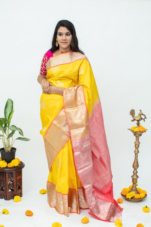 Yellow Saree with SIlver Zari
