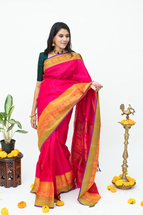 Zero Zari Pink Silk Saree