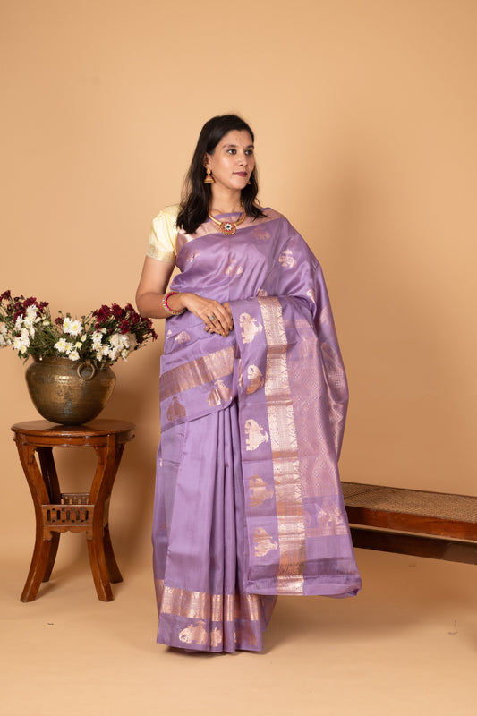 Mauve lavender Pure kanjivaram silk saree
