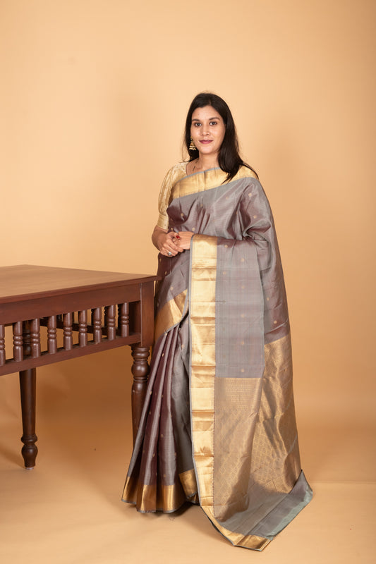 Steel Grey Butta pure kanjivaram silk saree