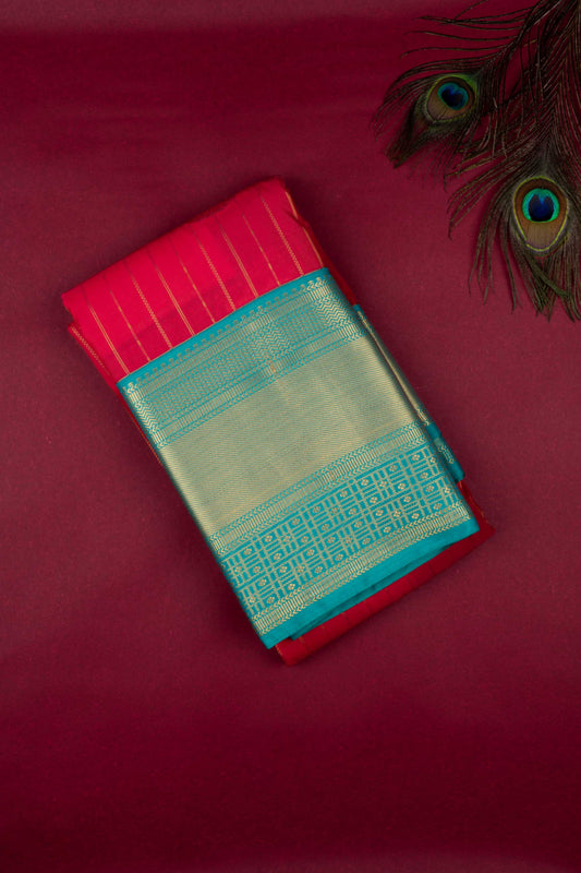 Red And Teal Semi Silk Saree