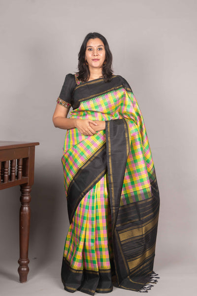 Palum Pazhamum With Black Kanjivarm Silk Saree