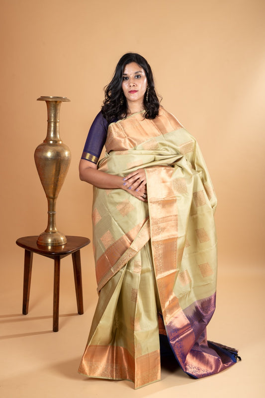 Sage green silk saree