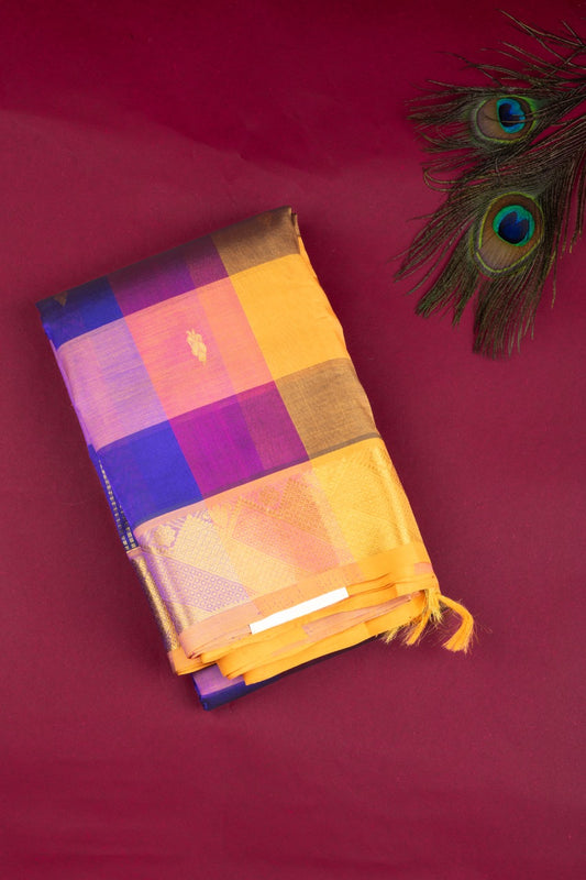 Purple and blue pure silk cotton saree