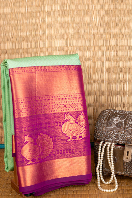 Green and purple semi silk saree