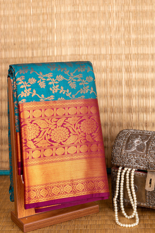 Peacock blue semi silk saree