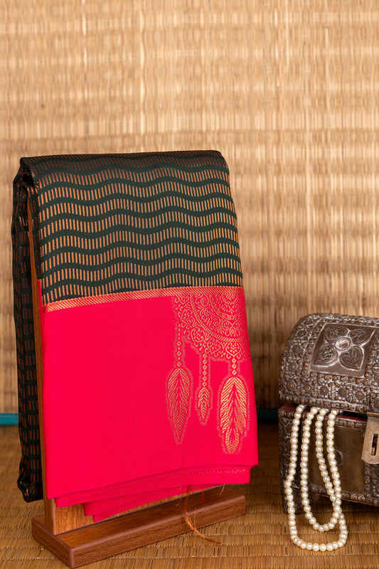 Green brocade semi soft silk saree