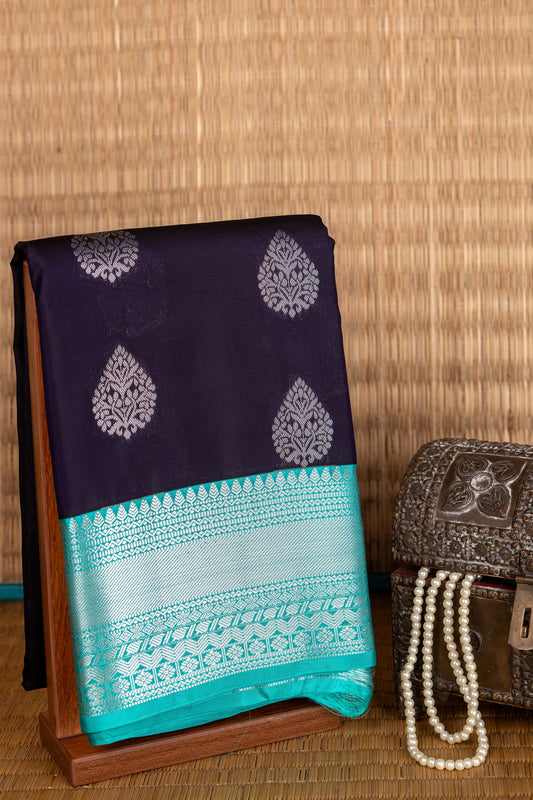 Blue and silver pure touch silk saree