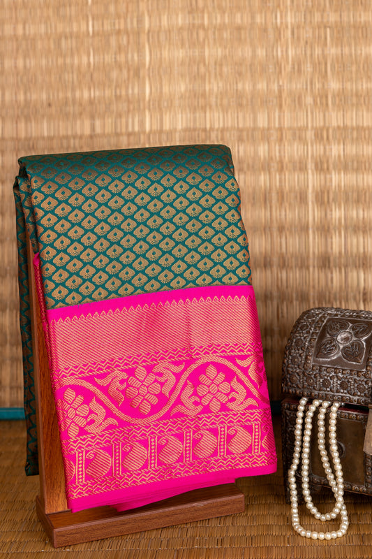 Dual tone green and pink semi silk saree