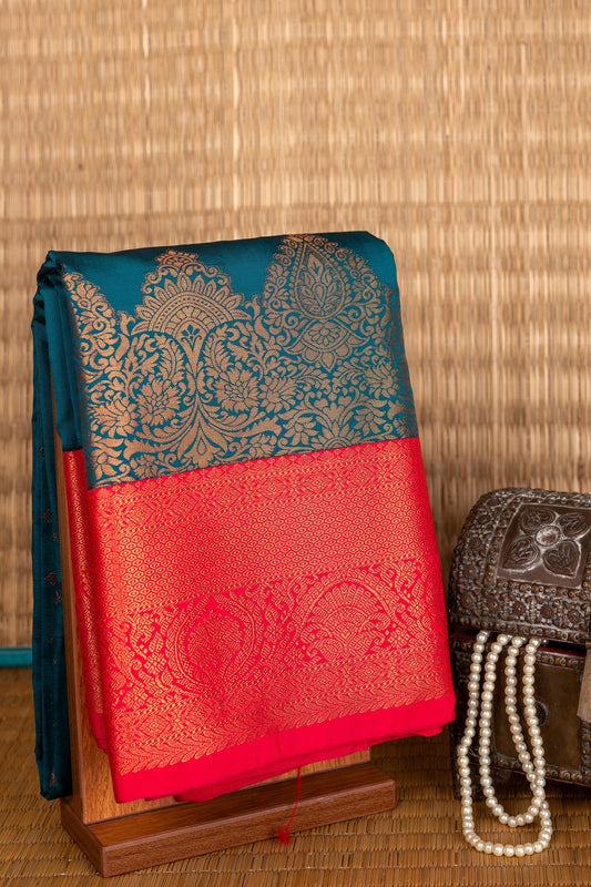 Peacock green bridal semi silk saree