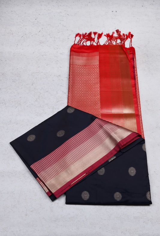 Black and Red Semi Soft Silk Saree
