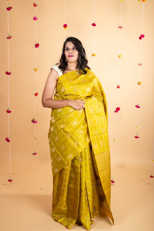 Sampanga green borderless pure silk saree