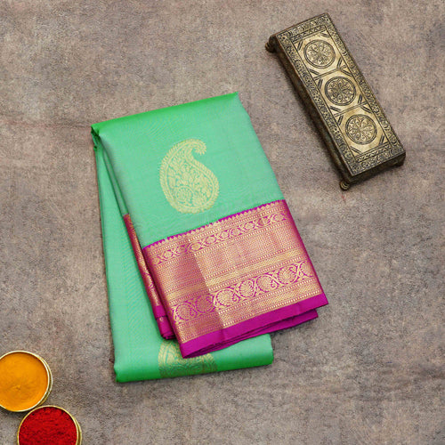 Light Green Silk Saree with Pink Border