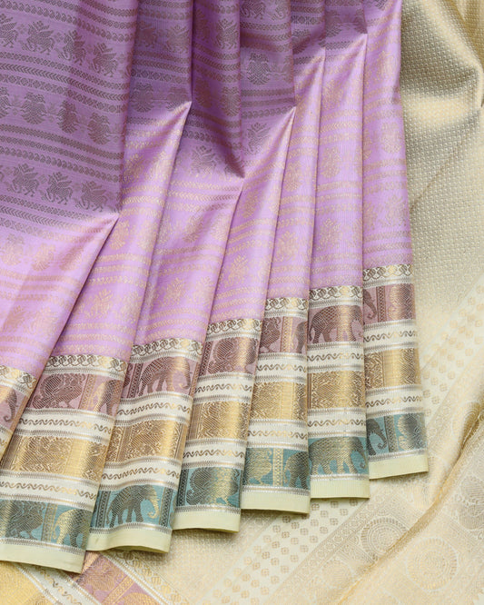 Lavender and Cream pure zari silk saree
