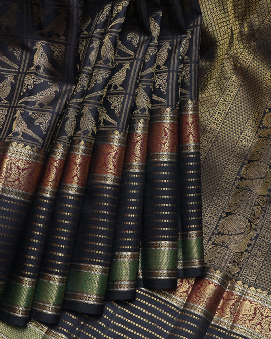 Black pure zari silk saree