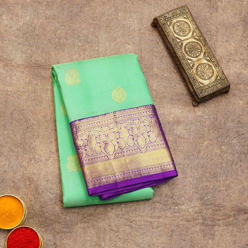 Green and Violet Kanchi Korvai Silk Saree