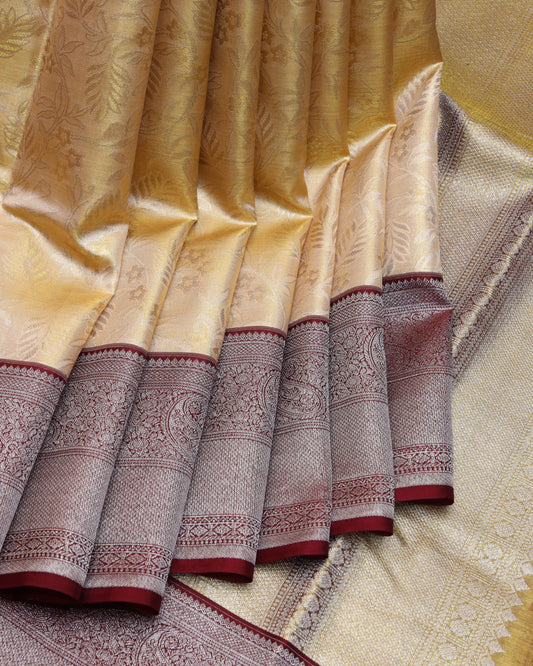 Golden and Maroon tissue silk saree
