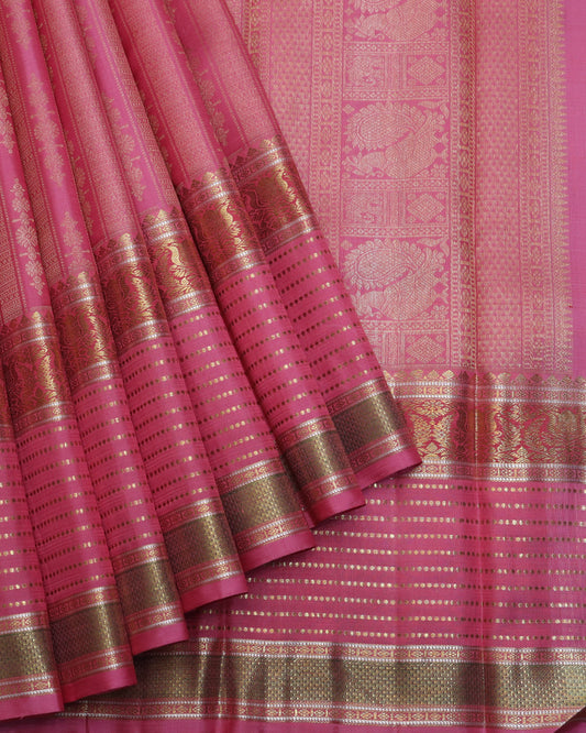 Pink and Red pure zari silk saree