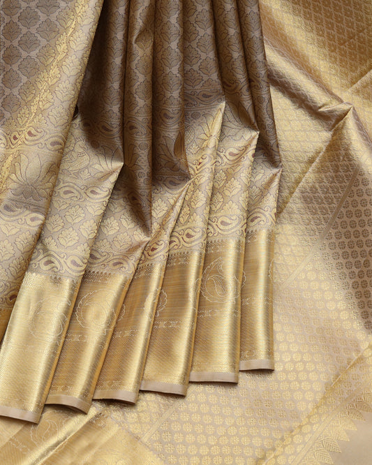 Beige brocade silk saree