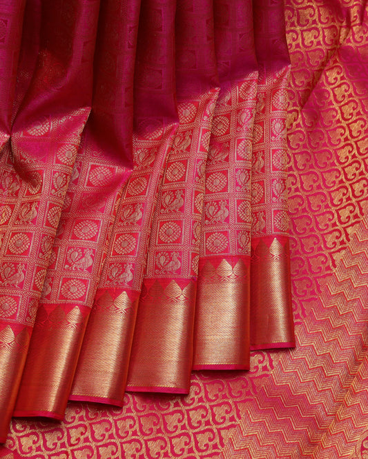 Pink traditional brocade silk saree