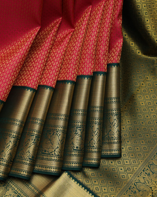 Red and Green bridal silk saree