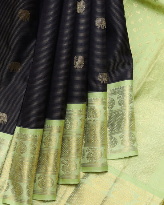 Black and Mint pure zari silk saree
