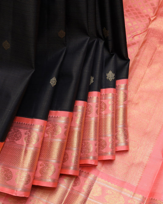 Black and Peach pure zari silk saree